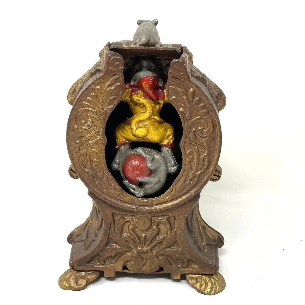 Vintage‎ Cat & Mouse Cast Iron Mechanical Bank Reproduction Book Of Knowledge